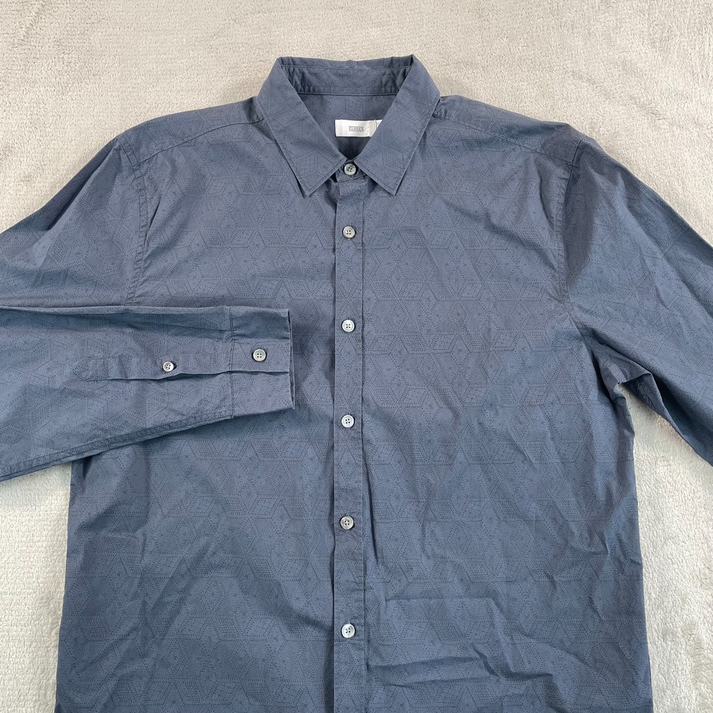 CLOSED Clothing Shirt Men Medium Blue Geometric‎ AOP Designer Long Sleeve NWOT